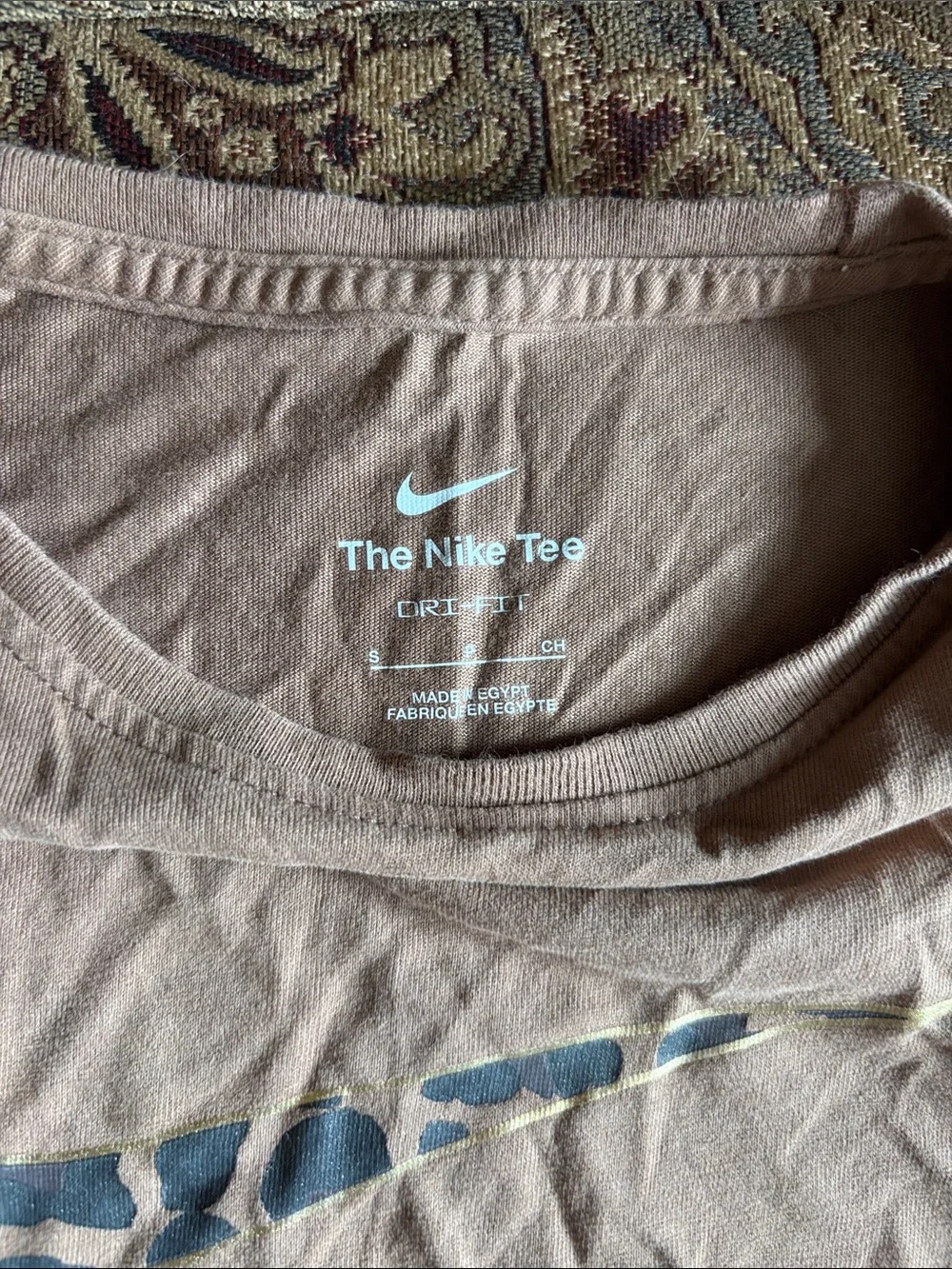 Nike Women's Light Beige Tank Top with Blue Camo Swoosh